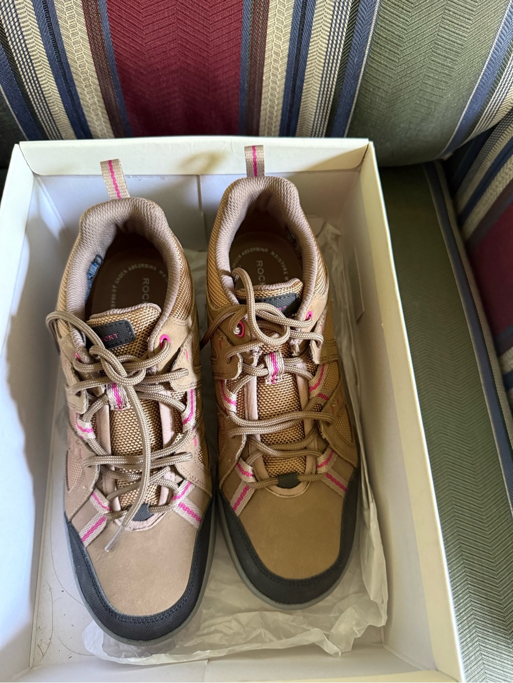 Rockport Tan Lace-Up Hiking Boots with Pink Accents